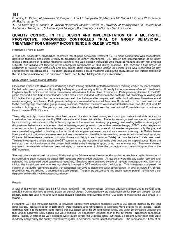 (PDF) Quality Control in the Design and Implementation of a Multi-Site ...