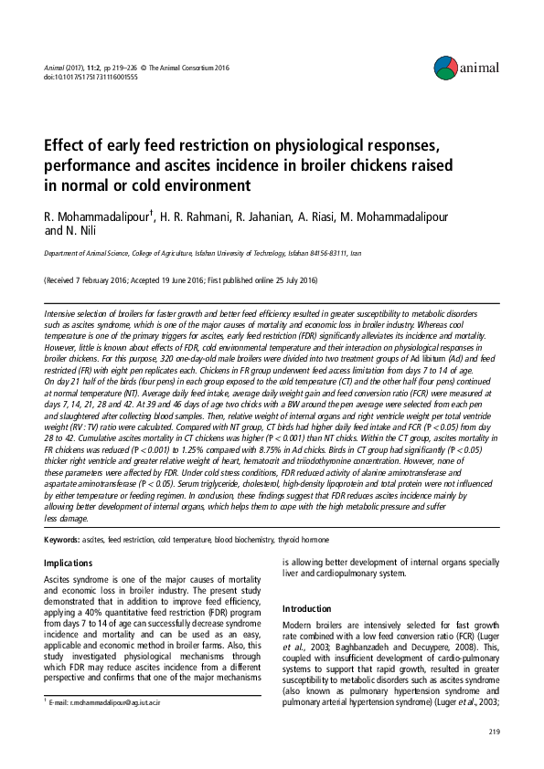 View of (PDF) Effect of early feed restriction on physiological responses ...