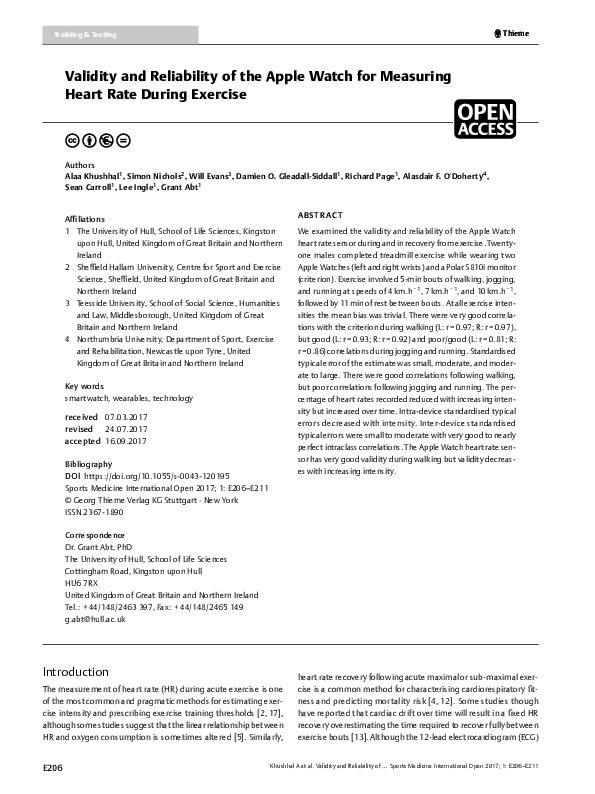 (PDF) Validity and Reliability of the Apple Watch for Measuring Heart ...