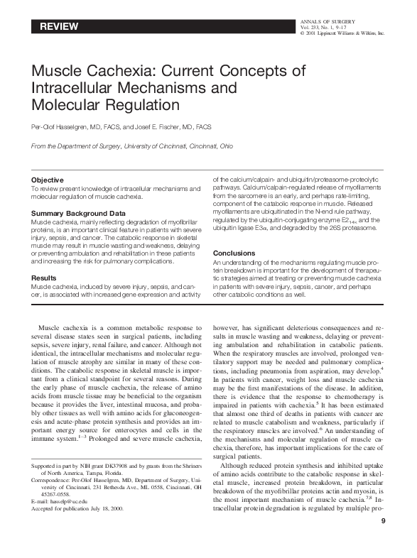 (PDF) Muscle Cachexia: Current Concepts of Intracellular Mechanisms and ...