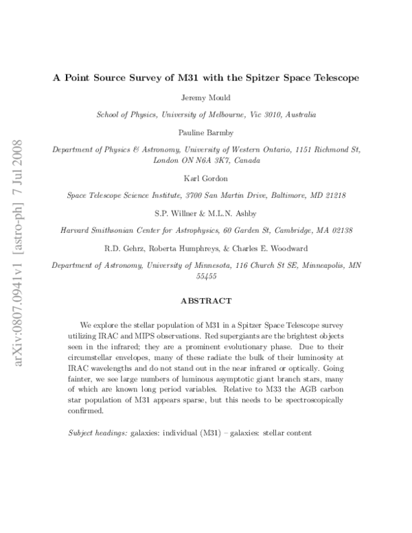 (PDF) A Point‐Source Survey of M31 with theSpitzer Space Telescope