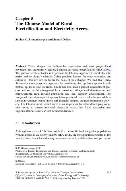 (PDF) The Chinese Model of Rural Electrification and Electricity Access