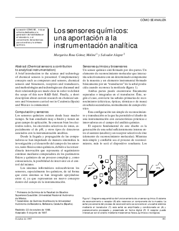 (PDF) Los sensores químicos. Una aportación a la instrumentación analítica