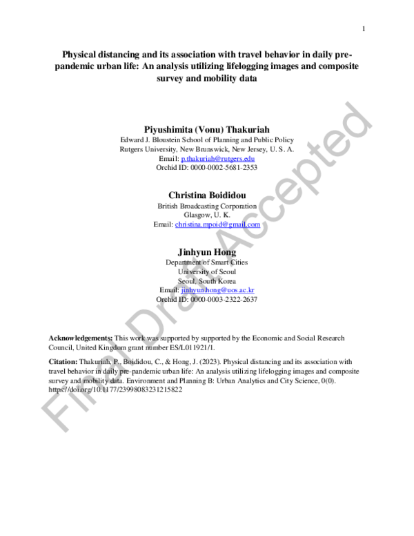 (PDF) Physical distancing and its association with travel behavior in ...