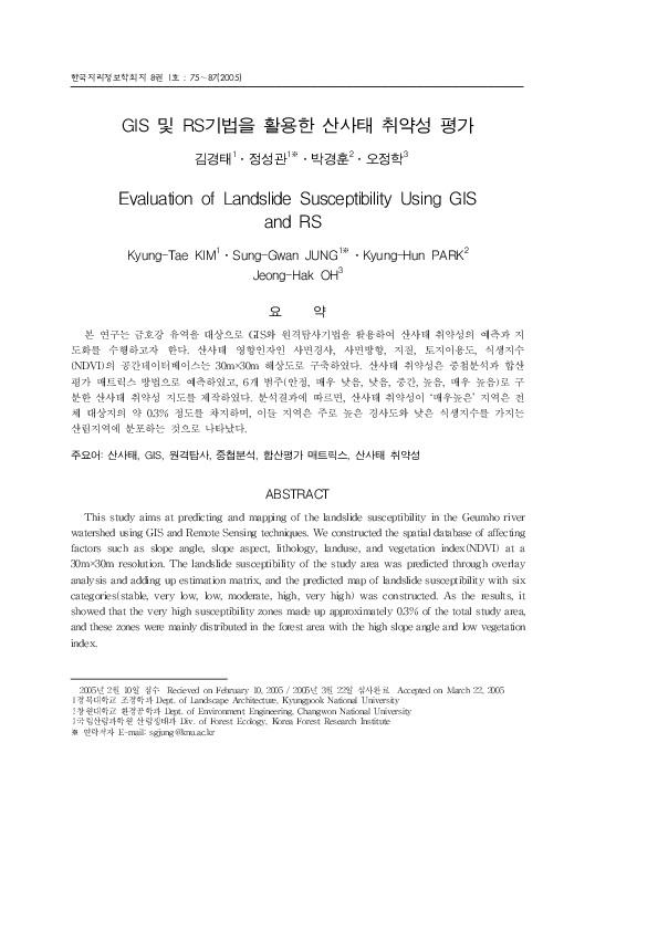 (PDF) Evaluation of Landslide Susceptibility Using GIS and RS