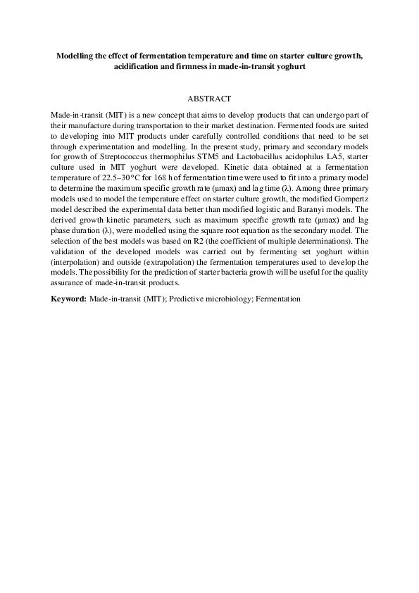 (PDF) Modelling the effect of fermentation temperature and time on ...