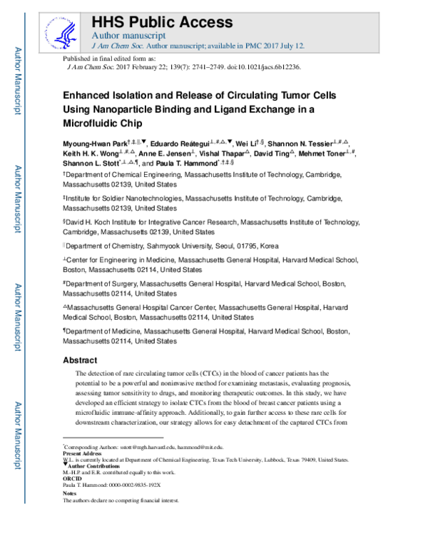 (PDF) Enhanced Isolation and Release of Circulating Tumor Cells Using ...