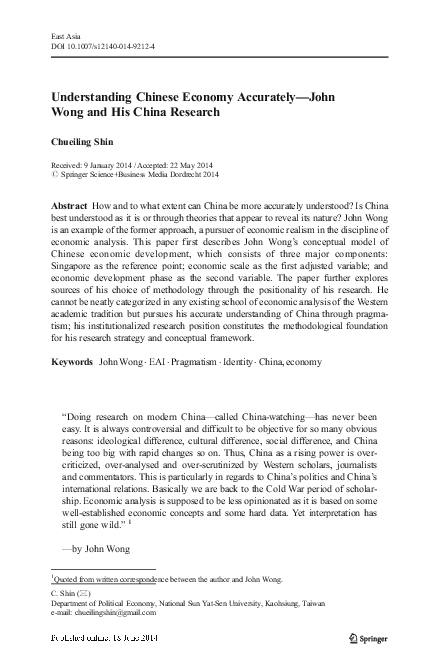(PDF) Understanding Chinese Economy Accurately—John Wong and His China ...
