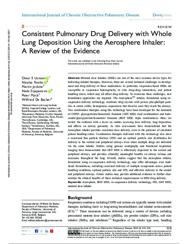 (PDF) Consistent Pulmonary Drug Delivery with Whole Lung Deposition ...