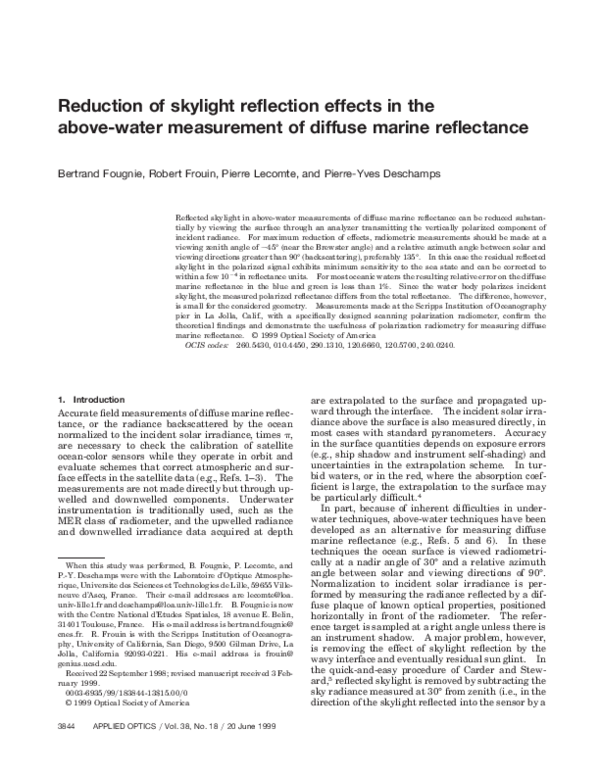 (PDF) Reduction of skylight reflection effects in the above-water ...