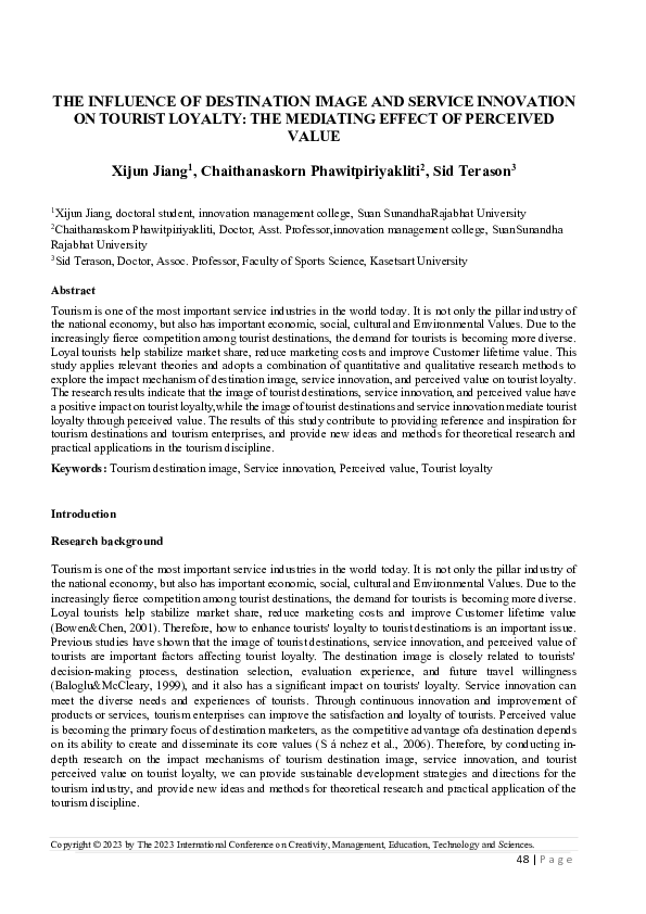(PDF) The Influence of Destination Image and Service Innovation on ...