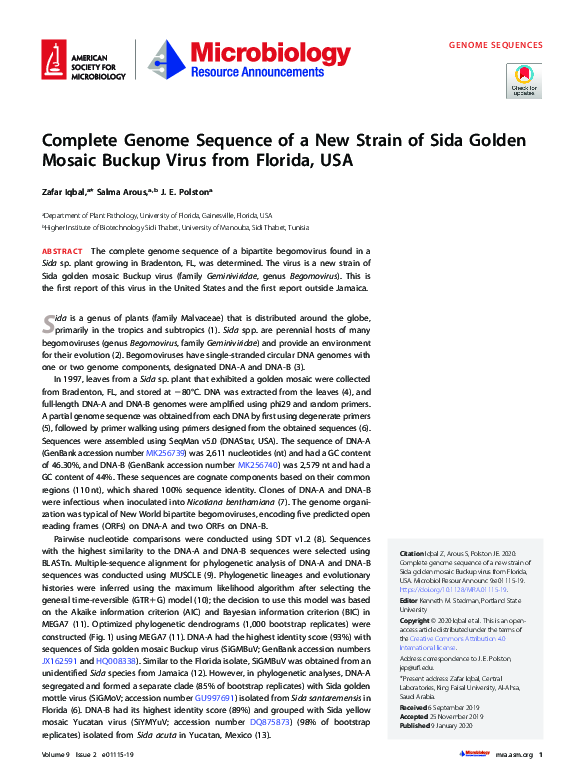 (PDF) Complete Genome Sequence of a New Strain of Sida Golden Mosaic ...
