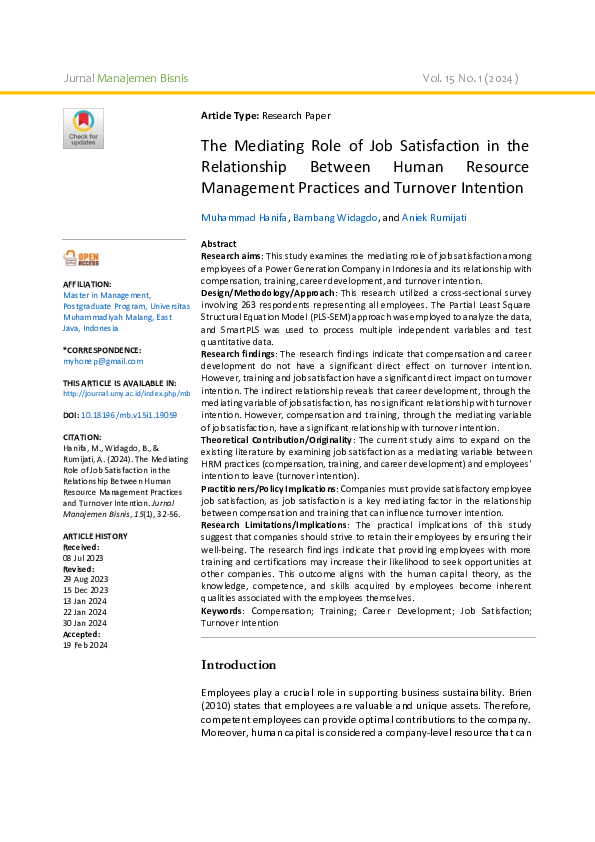 (PDF) The Mediating Role of Job Satisfaction in the Relationship ...