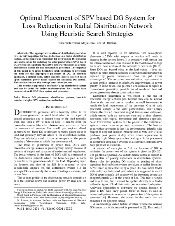 (PDF) Optimal placement of SPV based DG system for loss reduction in ...