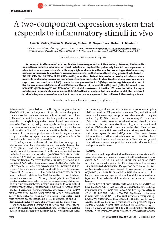 (PDF) A two-component expression system that responds to inflammatory ...