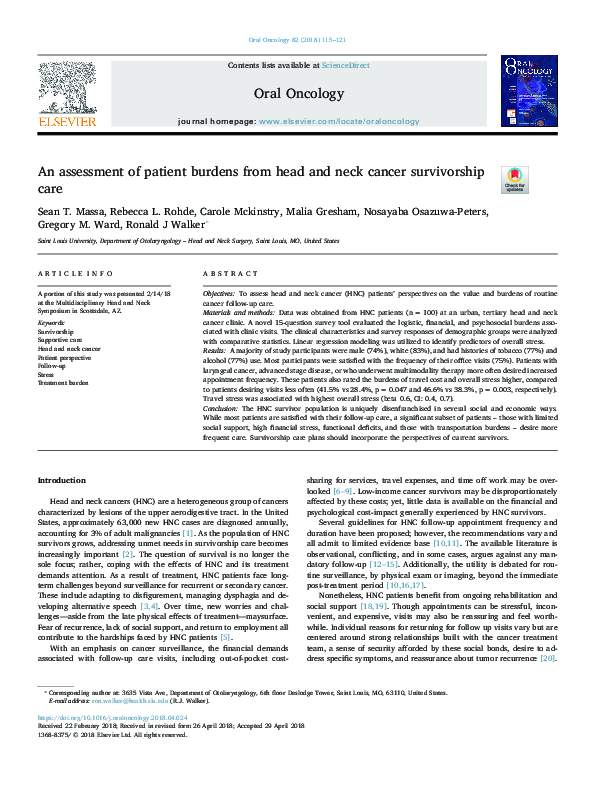 (PDF) An assessment of patient burdens from head and neck cancer ...