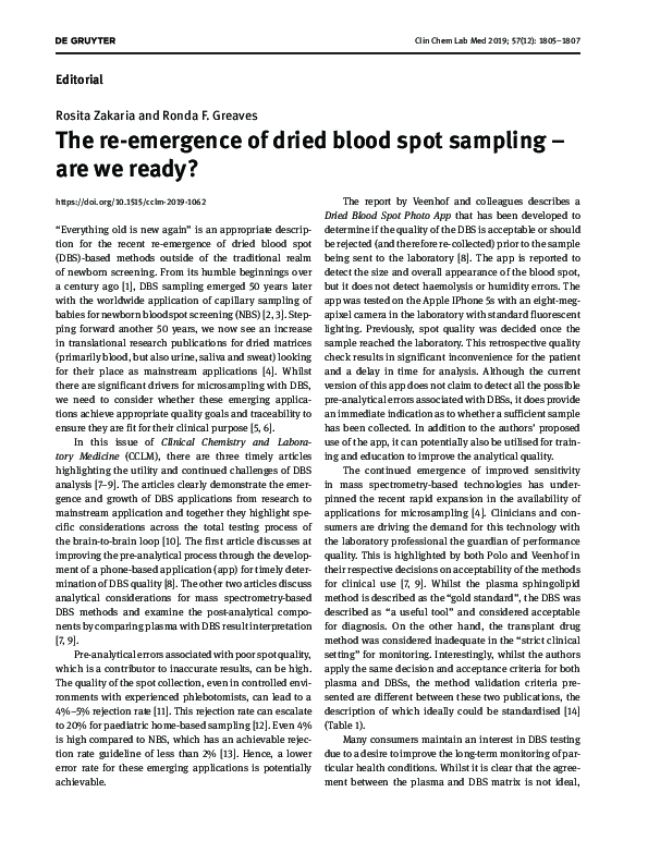 (PDF) The re-emergence of dried blood spot sampling – are we ready?