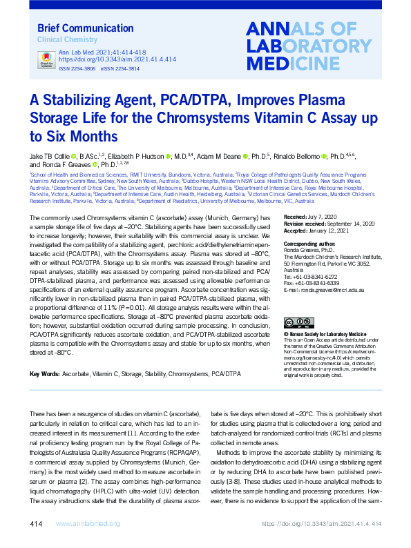(PDF) A Stabilizing Agent, PCA/DTPA, Improves Plasma Storage Life for ...