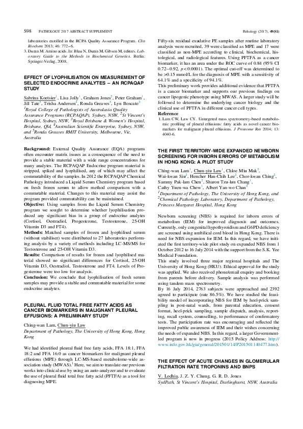 (PDF) Effect of lyophilisation on measurement of selected endocrine ...