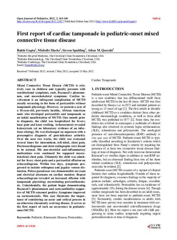 (PDF) First report of cardiac tamponade in pediatric-onset mixed ...