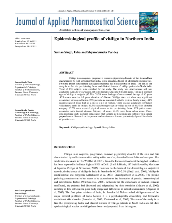 (PDF) Epidemiological profile of vitiligo in Northern India