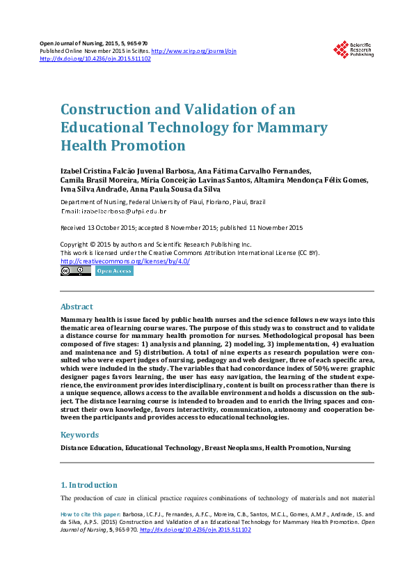 (PDF) Construction and Validation of an Educational Technology for ...