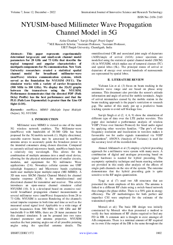 (PDF) NYUSIM-based Millimeter Wave Propagation Channel Model in 5G