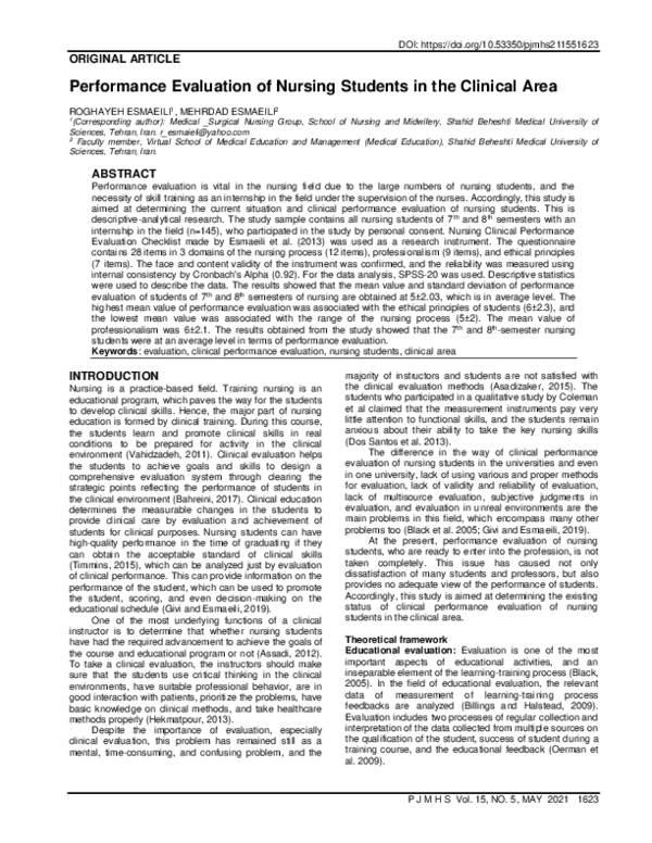 (PDF) Performance Evaluation of Nursing Students in the Clinical Area