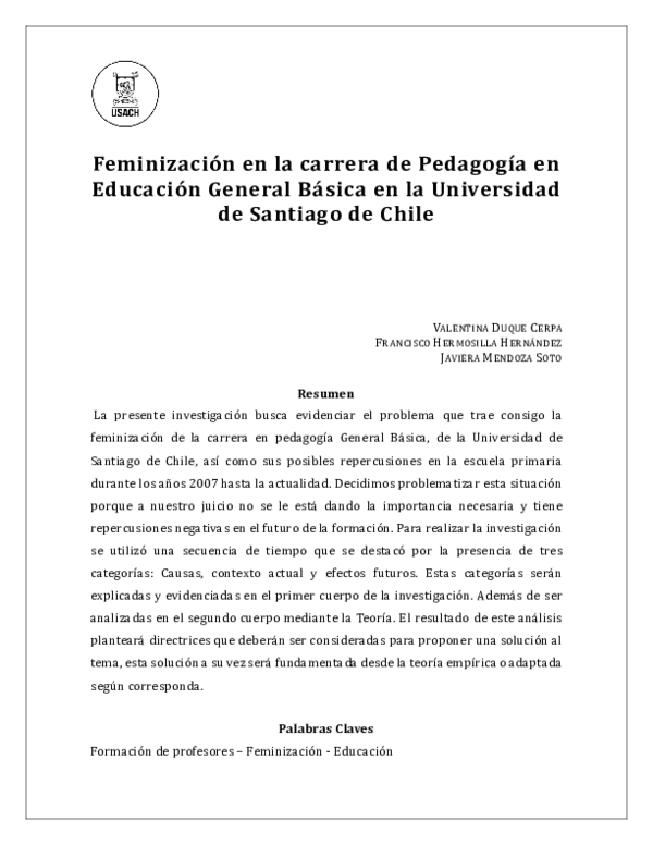 (PDF) Feminización en la carrera de Pedagogía en Educación General ...