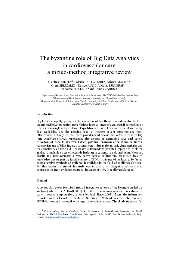 (PDF) The byzantine role of Big Data Analytics in cardiovascular care ...
