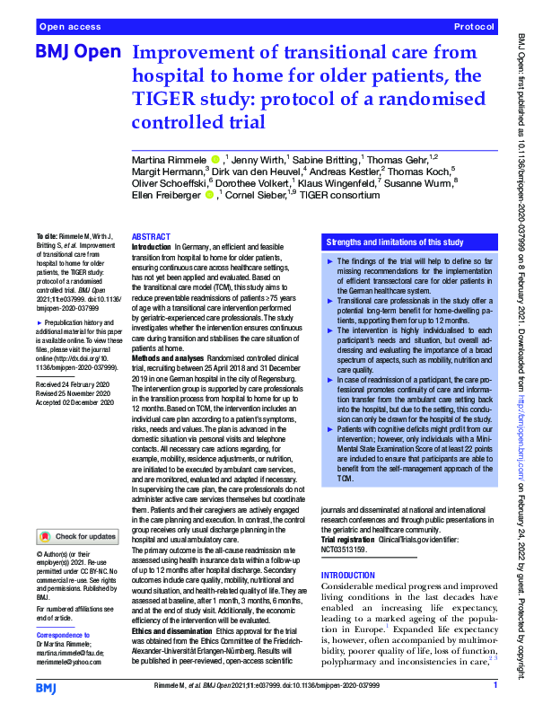 (PDF) Improvement of transitional care from hospital to home for older ...