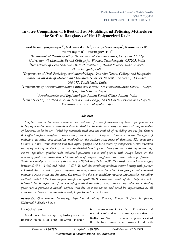 (PDF) In-vitro Comparison of Effect of Two Moulding and Polishing ...