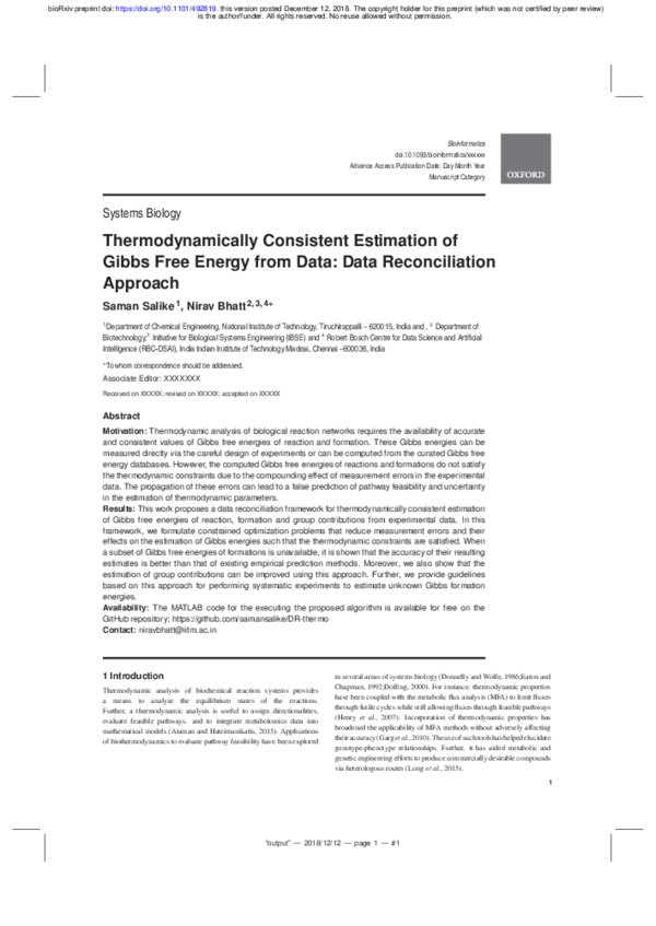 (PDF) Thermodynamically Consistent Estimation of Gibbs Free Energy from ...