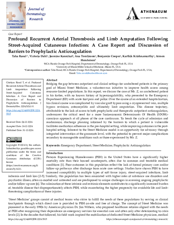 (PDF) Profound Recurrent Arterial Thrombosis and Limb Amputation ...