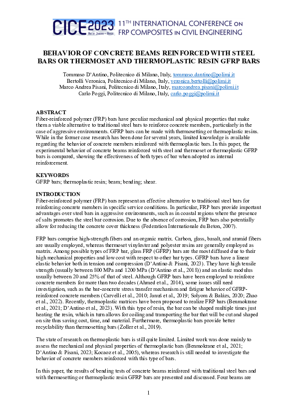 (PDF) Behavior of Concrete Beams Reinforced with Steel Bars or ...