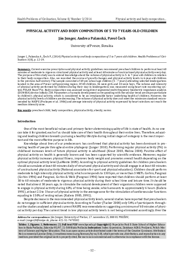 (PDF) Physical Activity and Body Composition of 5 to 7 Years Old Children
