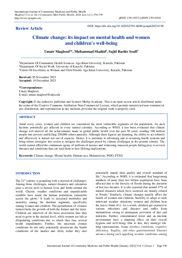 (PDF) Climate change: its impact on mental health and women and ...