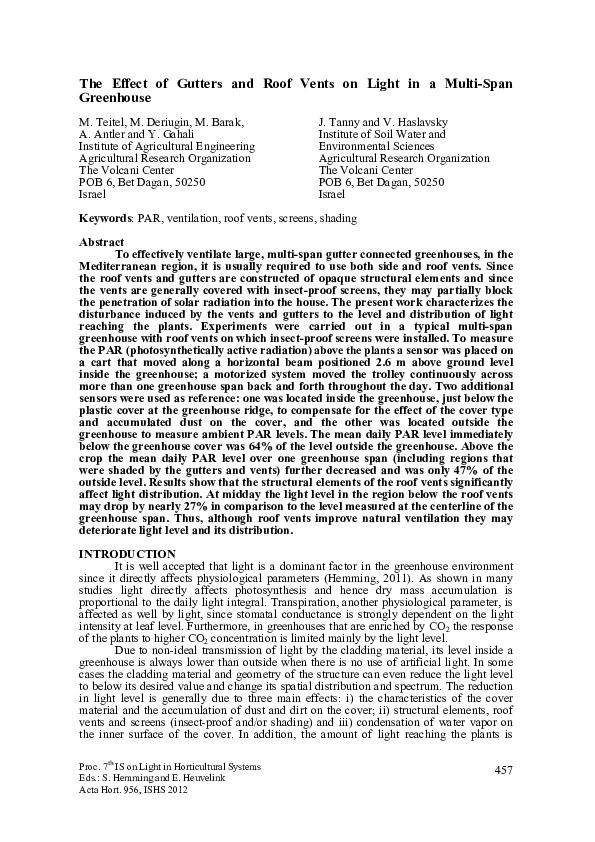(PDF) The Effect of Gutters and Roof Vents on Light in a Multi-Span ...