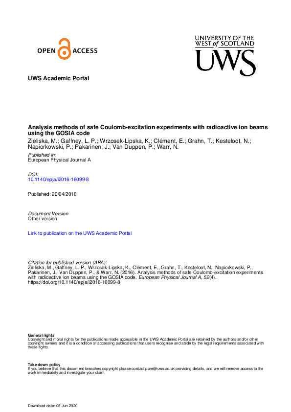 (PDF) Analysis methods of safe Coulomb-excitation experiments with ...