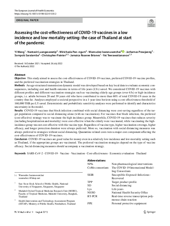 (PDF) Assessing the cost-effectiveness of COVID-19 vaccines in a low ...