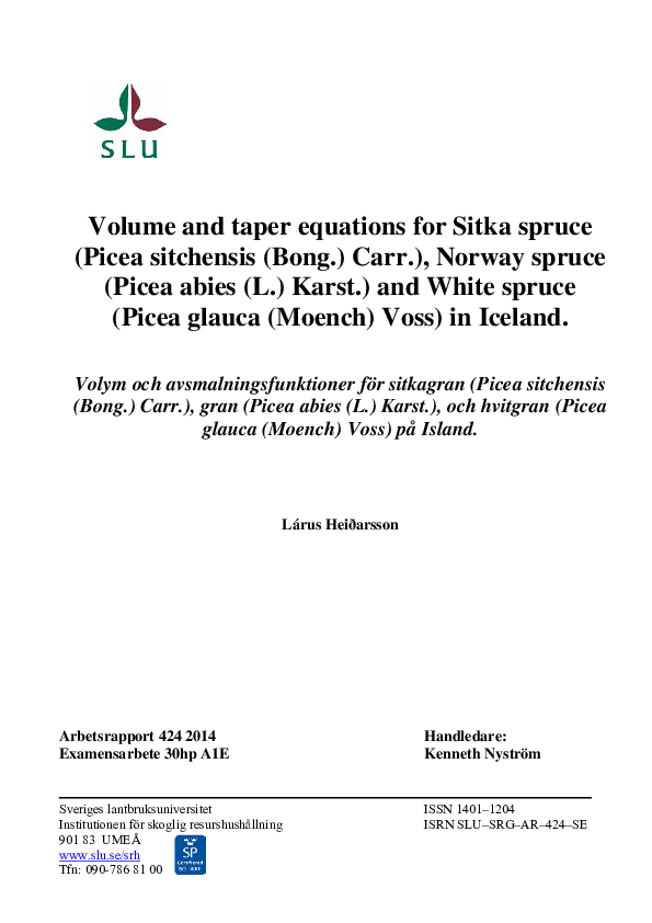 (PDF) Volume and taper equations for Sitka spruce (Picea sitchensis ...