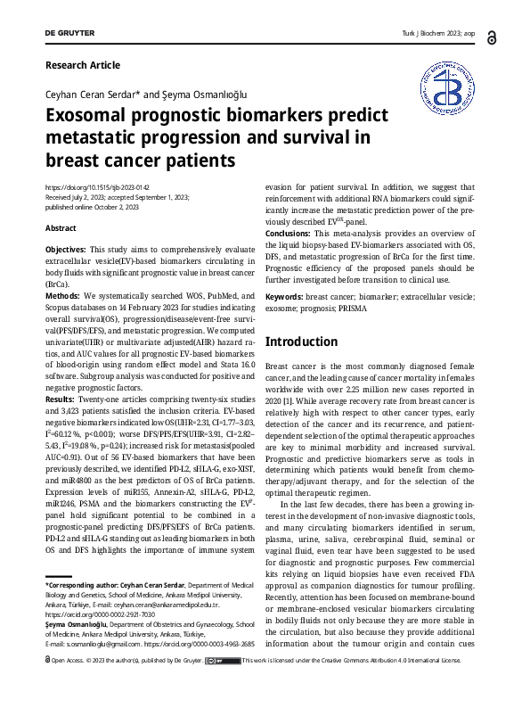 (PDF) Exosomal prognostic biomarkers predict metastatic progression and ...