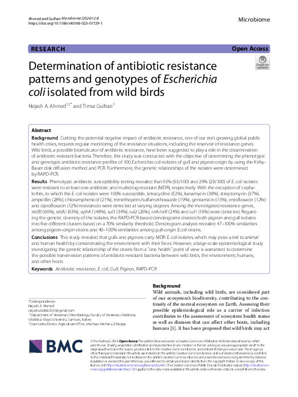 (PDF) Determination of antibiotic resistance patterns and genotypes of ...