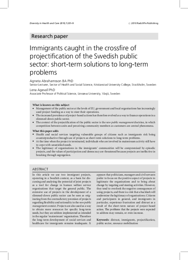 (PDF) Immigrants caught in the crossfire of projectification of the ...