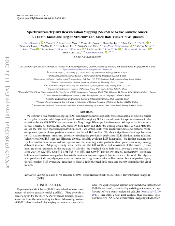 (PDF) Spectroastrometry and Reverberation Mapping (SARM) of Active ...