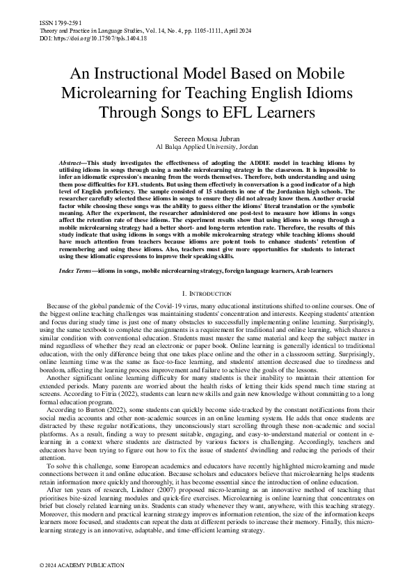 (PDF) An Instructional Model Based on Mobile Microlearning for Teaching ...