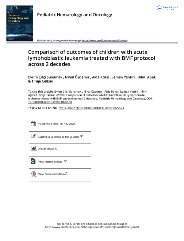 (PDF) Comparison of outcomes of children with acute lymphoblastic ...