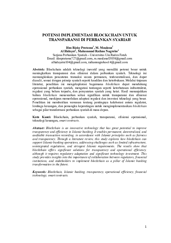 (PDF) POTENSI IMPLEMENTASI BLOCKCHAIN UNTUK TRANSPARANSI DI PERBANKAN ...