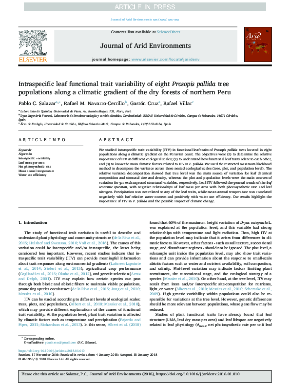 (PDF) Intraspecific leaf functional trait variability of eight Prosopis ...