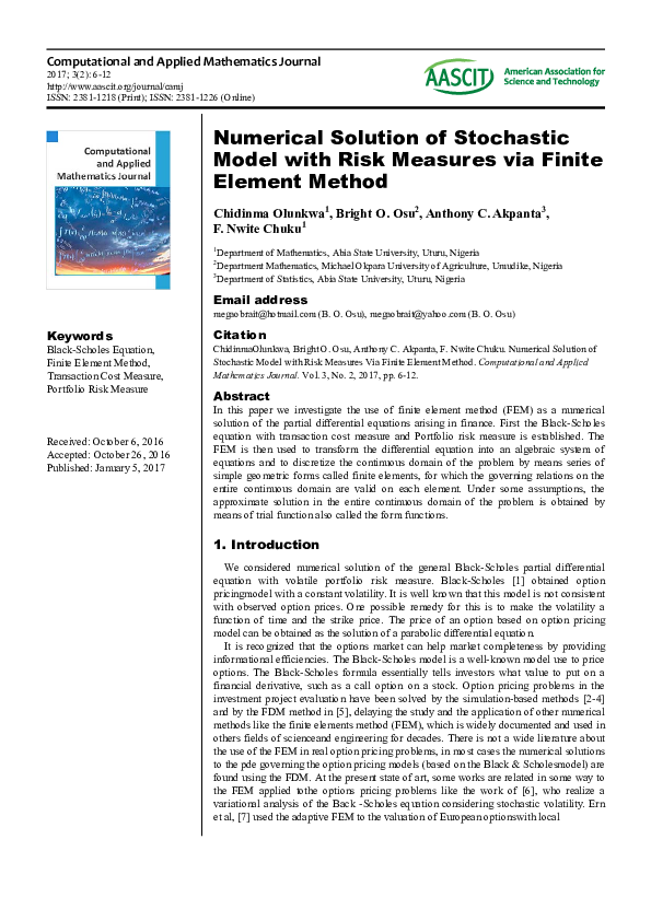 (PDF) Numerical Solution of Stochastic Model with Risk Measures via ...